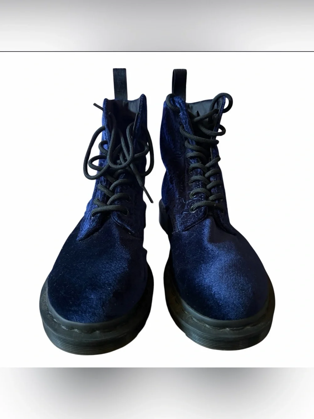 Dr. Martens Navy Blue Velvet Lace-Up Boots